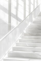 Obraz premium Elegant White Marble Staircase with Soft Light Creating Subtle Shadows, Ideal for Architecture, Interior Design, and Modern Aesthetic Visuals