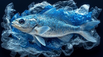 Fototapeta premium Fish Swimming Through Plastic Waste in Water