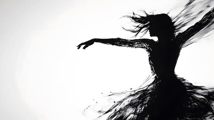 Fototapeta premium Silhouette of a ballerina in motion, dress flowing.