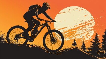 Fototapeta premium Mountain Biker Riding on a Scenic Trail at Sunset in Nature