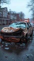 Obraz premium A wrecked car at night.