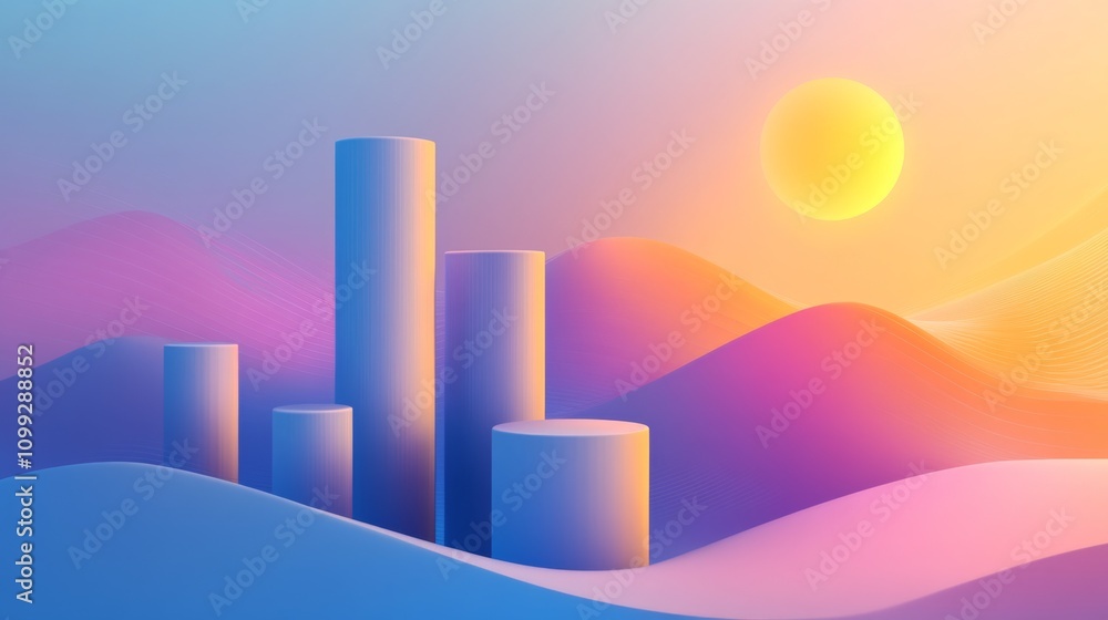 Aufkleber abstract minimalist landscape with geometric shapes and gradient colors