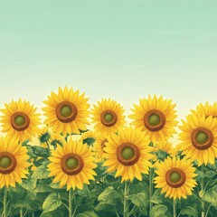 Vibrant Field of Sunflowers Under a Clear Blue Sky, Showcasing the Beauty of Nature with Bright Yellow Petals and Lush Green Foliage in a Stunning Landscape