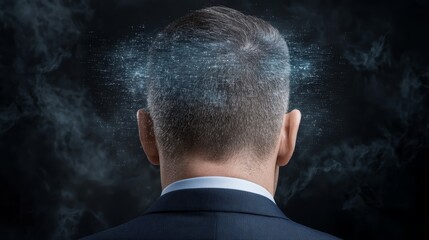 Visualizing thought, man with anatomical brain illustrates the power of human intellect and cognitive processes