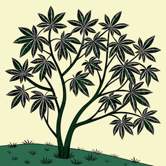 A cartoon illustration of a tree with vibrant green leaves, showcasing a whimsical and cheerful nature scene.
