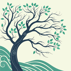 Obraz premium A leafless tree sways gently in the wind against a clear sky, showcasing its stark branches and resilience.