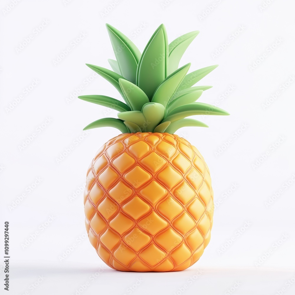 Poster a stylized 3d representation of a pineapple with vibrant colors and a smooth texture.