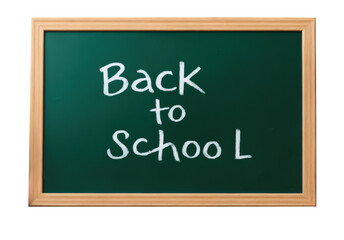 Chalk board with Back To School text, isolated on white background.