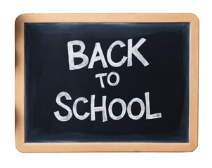 Obraz premium Chalk board with Back To School text, isolated on white background.