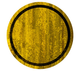 Circular yellow grunge texture with black border, ideal for industrial, safety, or caution-themed designs and backgrounds.