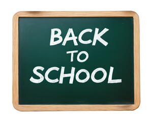 Chalk board with Back To School text, isolated on white background.