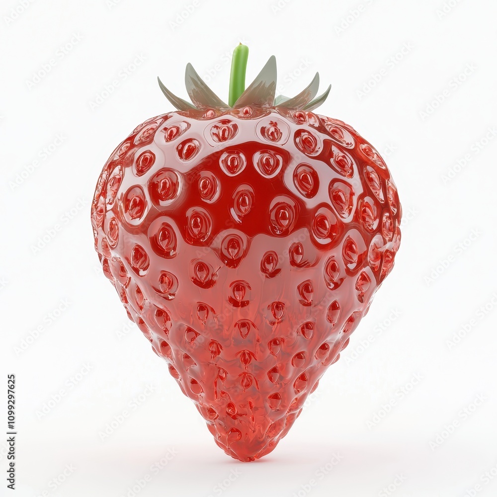Poster a realistic 3d rendering of a strawberry, showcasing its vibrant color and texture.