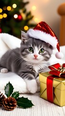 Obraz premium cat and christmas tree