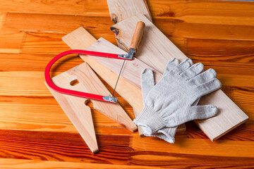 Workshop Ideas. Carpentry Concepts. Separate Lineup of Assorted work tools on Wooden Surface