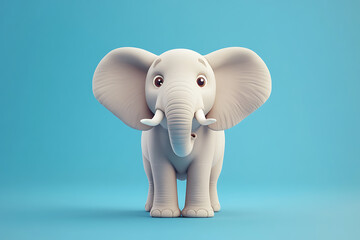Obraz premium A cute, cartoon-style elephant with large ears and expressive eyes against a blue background.