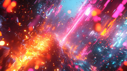 Fototapeta premium Abstract 3D Cityscape Background - Neon Lights and Energy