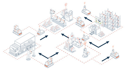 Smart logistics combines warehouse management and IoT transportation to optimize supply chain operations concept. Vector illustration eps10