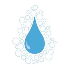 Minimalist design features a blue water droplet surrounded by bubbles, symbolizing purity, cleanliness, and sustainability. Perfect for eco-friendly, hydration, or water-themed branding.