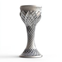 A decorative metallic goblet with intricate geometric patterns.
