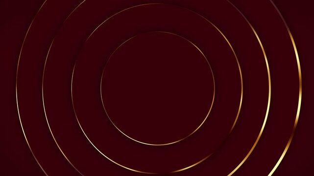Luxury modern golden rings circle intro titles abstract shape 3D animation movement layered pattern background dynamic portal dark colour maroon red shadow