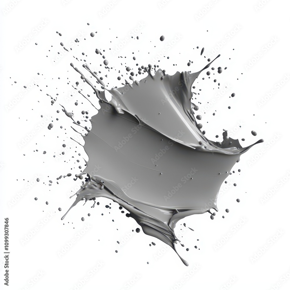 Poster a splash of gray paint with dynamic texture and movement.