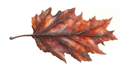 Naklejka premium Intricate Autumn Leaf: A Detailed Drawing of a Red Leaf