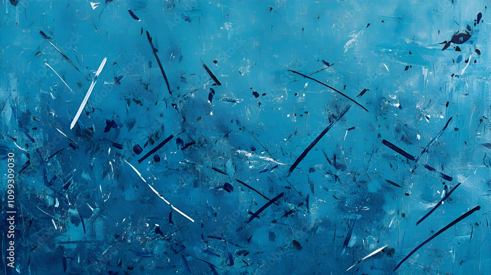 Poster light blue confetti scattered over a textured background with sleek dark blue lines creating a dynam