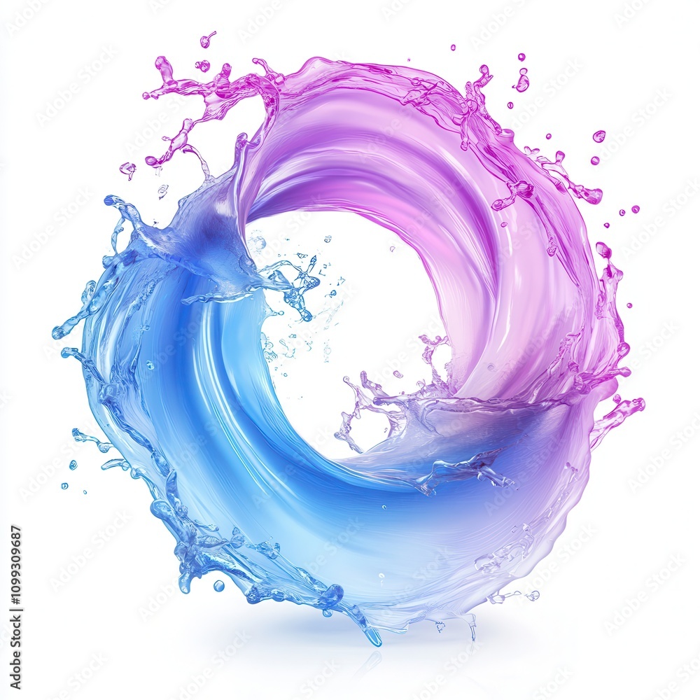 Poster a swirling splash of pink and blue liquid creating a dynamic circular shape.
