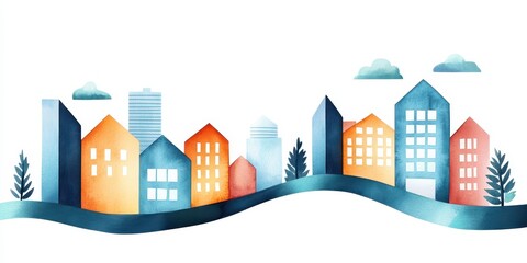 Minimalist Watercolor Depicting Location Connectivity in a Serene and Abstract Style