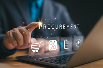 Business concept, Procurement Management Industry concept. Businessman using laptop with...