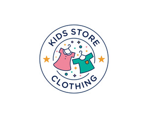 Children Clothing Kids Store Baby Clothes Garment Shop Circle Emblem Vector Logo Design Illustration