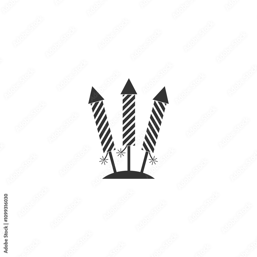 Poster fireworks with rocket sign icon isolated on transparent background