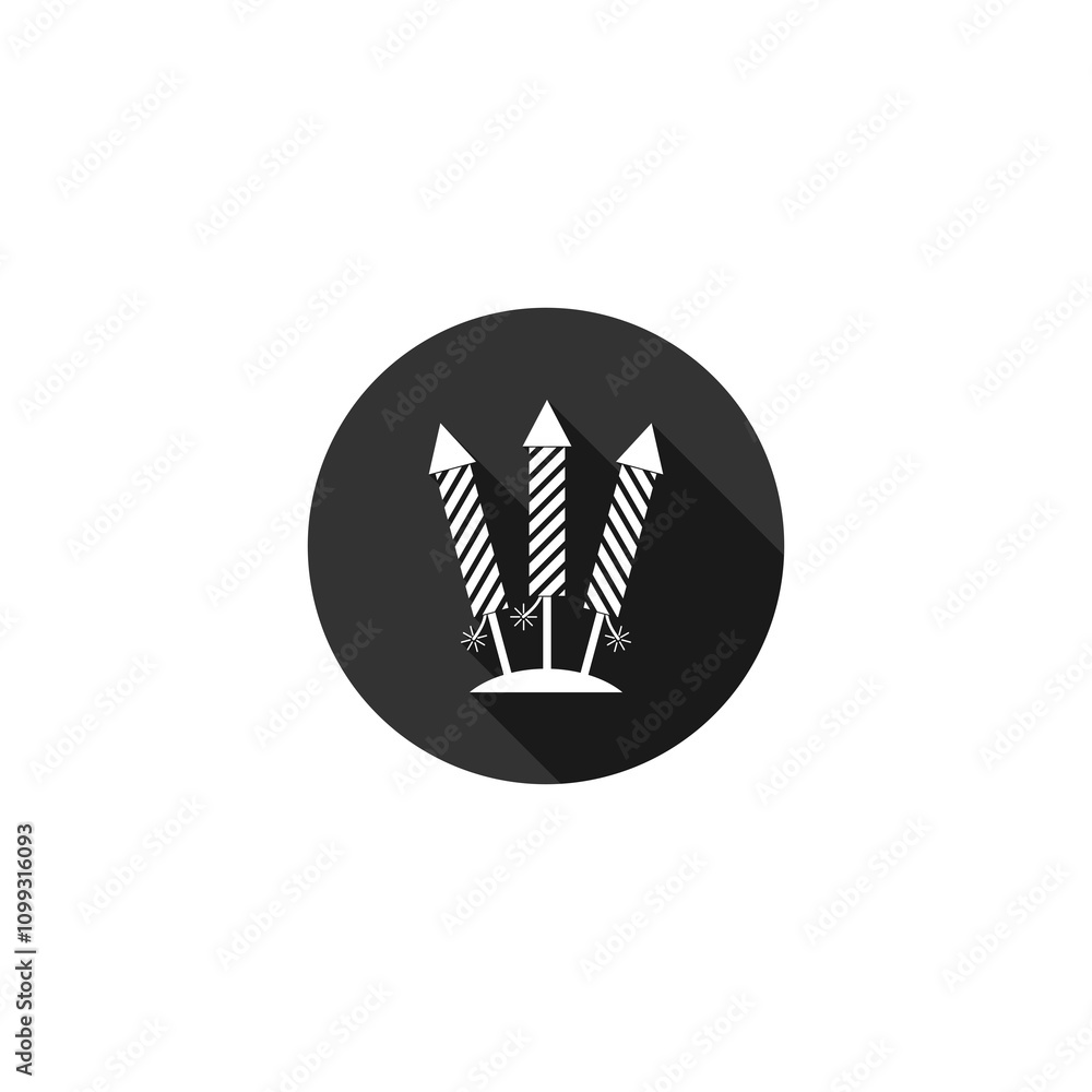 Poster fireworks with rocket sign icon isolated on transparent background