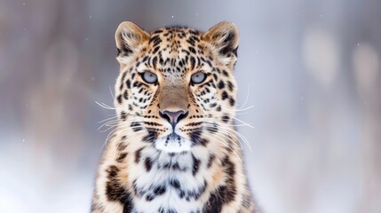 Fototapeta premium Close-up of a leopard with piercing eyes, showcasing its intricate fur pattern and intense gaze, emphasizing the beauty and power of this magnificent wild cat.