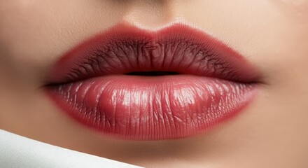 Humanoid Lips Macro Shot Over White Satin Background