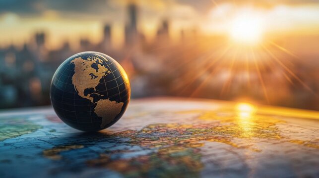 Small globe top map world is black gold Concept of global expansion