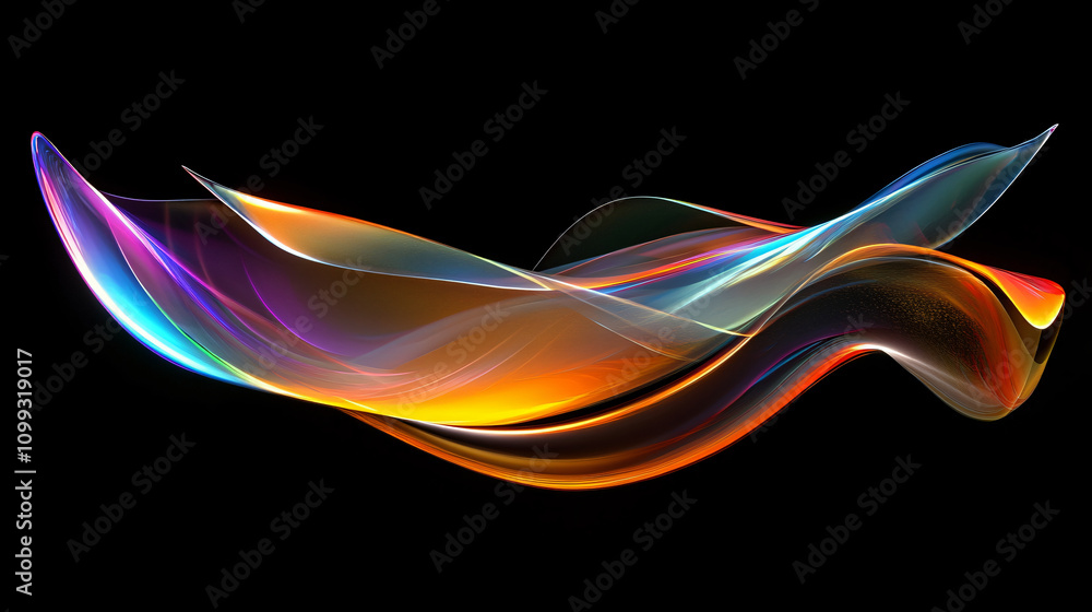 Aufkleber an abstract design featuring smooth waves of color with gradients of orange, blue, and purple agains