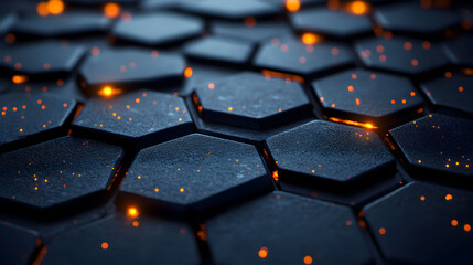 Obraz premium Dark Hexagonal Pattern Glowing With Orange Lights