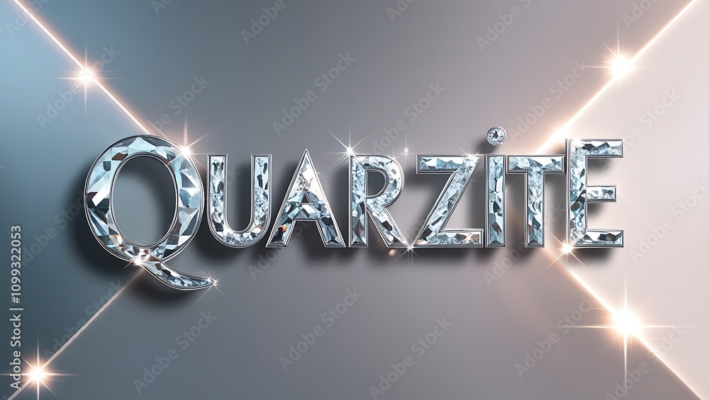 Poster sparkling diamond-like quartzite text on a gradient background.