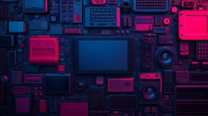 Fototapeta premium Retro Tech Circuit Board Background with Blank Screen