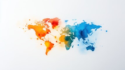 Fototapeta premium Watercolor Map Illustrating Global Location Connectivity and Interconnectedness Across the World