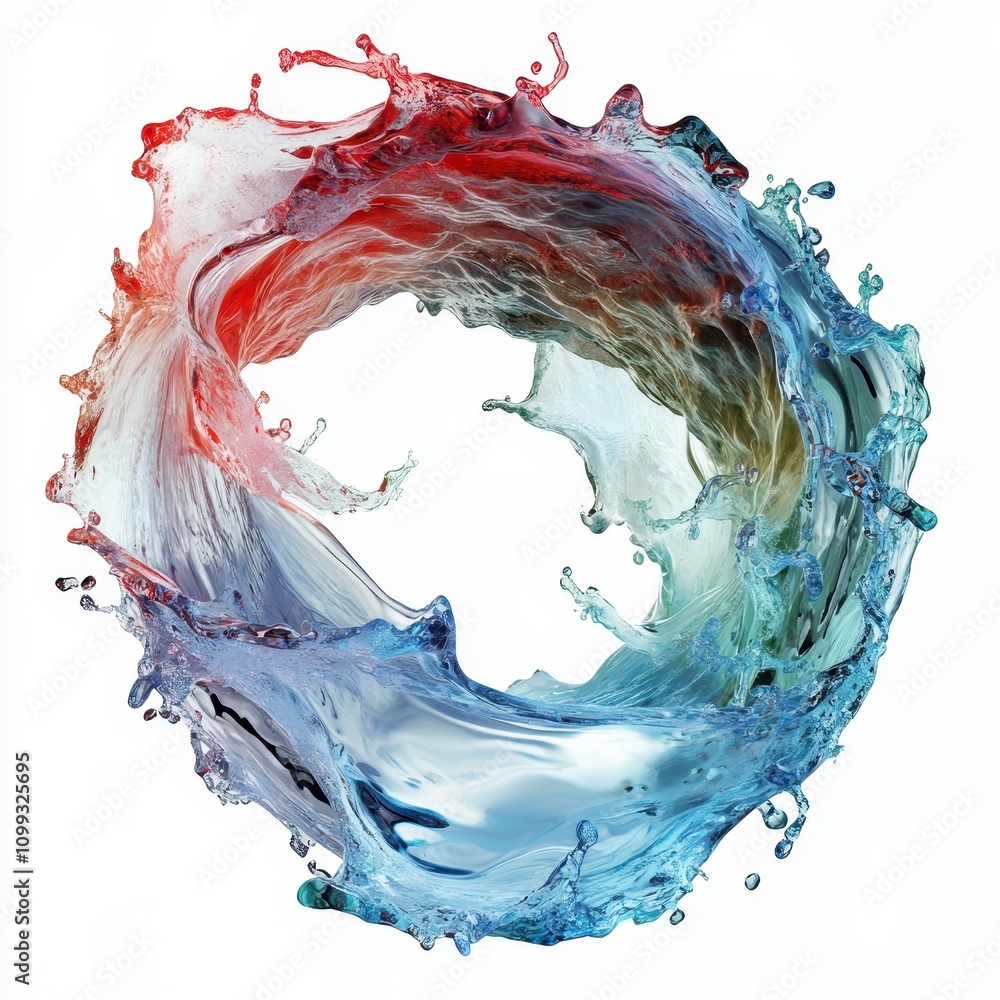Poster a dynamic splash of water forming a circular shape, showcasing fluid motion and color.