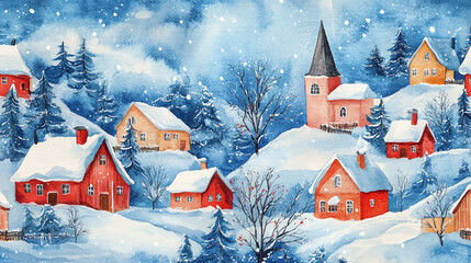 Naklejka premium Winter background vector. Hand painted watercolor drawing for Christmas and Happy New Year season. Background design for invitation, cards, social post, ad, cover, sale banner and invitation vector.