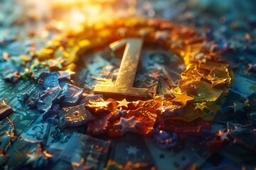 Illuminated euro symbol on a digital circuit board, symbolizing technology, finance, and the European digital economy.