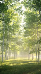 Obraz premium A peaceful forest scene with white birch trees standing tall, tall, serene, forest, landscape