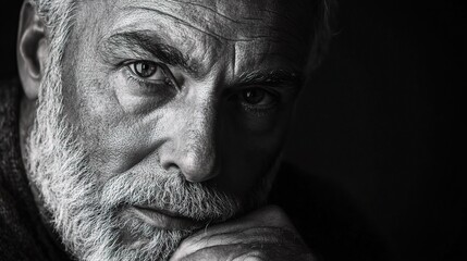 Obraz premium Contemplative Portrait of a Man in Black and White Photography