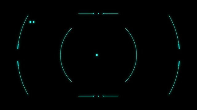 Abstract futuristic HUD aim animation. Cyberpunk style distorted HUD screen reticle.