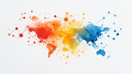 Obraz premium Watercolor Map Illustrating Global Location Connectivity and Interconnectedness Across the World