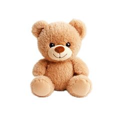 Obraz premium Adorable Light Brown Teddy Bear Sitting on White Background