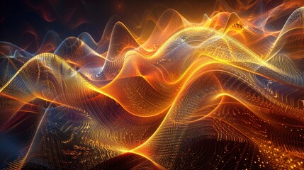 Fototapeta premium Abstract fiery orange and blue waves, glowing energy, digital art.